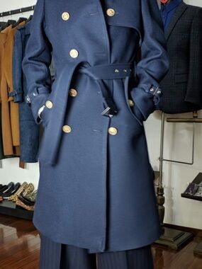 Ann Taylor Navy Double-Breasted  Trench Coat with Gold Buttons